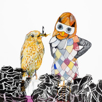 Gobe-mouche, aquarelle et monotype, 56 x 76 cm, 2015 © Marie Tijou Gobe-mouche, aquarelle et gravure, 56 x 76 cm, 2015 © Marie Tijou