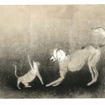 Chien et chat, aquatinte sur papier, 30 x 40 cm, 2017 © Marie Tijou