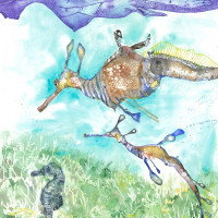 Hippocampes, aquarelle et gravure, 56 x 76 cm, 2018 © Marie Tijou Hippocampes, aquarelle et gravure, 56 x 76 cm, 2018 © Marie Tijou