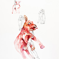 Agneaux, aquarelle, encre et staedtler sur papier, 56 x 76 cm, 2015 © Marie Tijou
