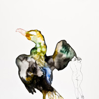 Aigle, aquarelle, encre et staedtler sur papier, 56 x 76 cm, 2015 © Marie Tijou