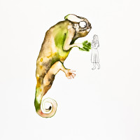 Caméléon, aquarelle, encre et staedtler sur papier, 56 x 76 cm, 2015 © Marie Tijou