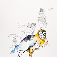 Effraie commune, aquarelle, encre et staedtler sur papier, 56 x 76 cm, 2015 © Marie Tijou