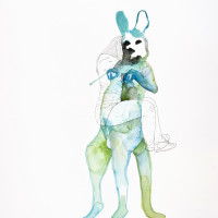Kangourou, aquarelle, encre et staedtler sur papier, 56 x 76 cm, 2015 © Marie Tijou
