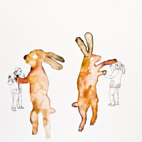 Lièvres, aquarelle, encre et staedtler sur papier, 56 x 76 cm, 2015 © Marie Tijou