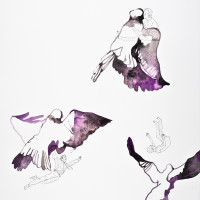 Envol de ramiers, aquarelle, encre et staedtler sur papier, 56 x 76 cm, 2015 © Marie Tijou