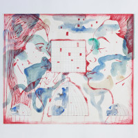 Dialogues, crayon, aquarelle et gravure, 50 x 50 cm, 2023 © Marie Tijou et Floriane Musseau
