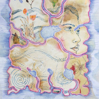 Îles, stylo, aquarelle et gravure, 50 x 65 cm, 2023 © Marie Tijou et Floriane Musseau
