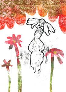 Fleur parapluie, gravure et monotype sur papier, 30 x 40 cm, 2026 © Marie Tijou