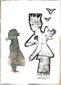 Le roi grenouille, gravure et monotype sur papier, 30 x 40 cm, 2026 © Marie Tijou