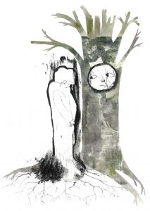 Le prince et l'arbre, gravure et monotype sur papier, 30 x 40 cm, 2026 © Marie Tijou