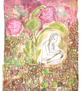 Hortensias, gravure et monotype sur papier, 50 x 35 cm, 2026 © Marie Tijou