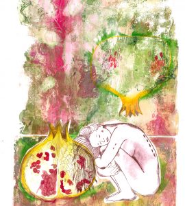 Grenades, gravure et monotype sur papier, 50 x 35 cm, 2026 © Marie Tijou