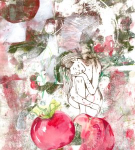 Tomates, gravure et monotype sur papier, 50 x 35 cm, 2026 © Marie Tijou
