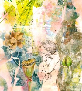 Graines, gravure et monotype sur papier, 65 x 35 cm, 2026 © Marie Tijou