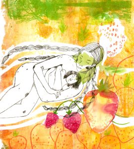 Akènes, gravure et monotype sur papier, 50 x 35 cm, 2026 © Marie Tijou