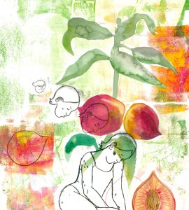 Brugnons, gravure et monotype sur papier, 50 x 35 cm, 2026 © Marie Tijou