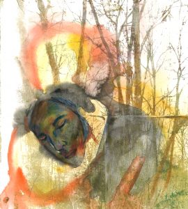 Champignon noir, gravure et monotype sur papier, 40 x 30 cm, 2026 © Marie Tijou