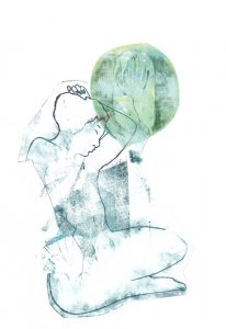 En attendant le jour, monotype et gravure, 40 x 50 cm, 2024 © Marie Tijou