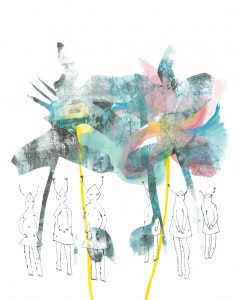 Fleurs bleues, monotype et gravure, 40 x 50 cm, 2025 © Marie Tijou