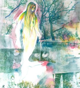 Ondine, gravure et monotype sur papier, 40 x 30 cm, 2026 © Marie Tijou