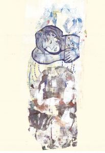 Repos du rocher, peinture et gravure, 40 x 50 cm, 2024 © Marie Tijou