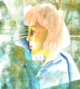 Rétine, gravure et monotype sur papier, 40 x 30 cm, 2026 © Marie Tijou