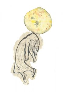 Une araignée au plafond, collage et gravure, 40 x 50 cm, 2024 © Marie Tijou