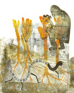 Vers de terre, monotype et gravure, 40 x 50 cm, 2025 © Marie Tijou