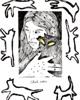 Chat noir, monotype et gravure, 18 x 25 cm, 2023 © Marie Tijou